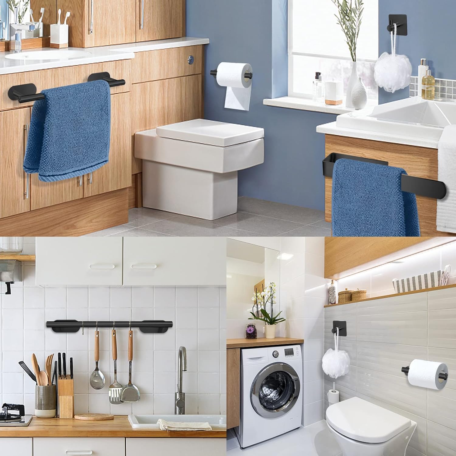 Toalleros de Baño Sin Taladro, 8PCS Juego de Acero Inoxidable 304 de Calidad Espesada Accesorios para Mueble o Colgador Pared Decoracion - 4