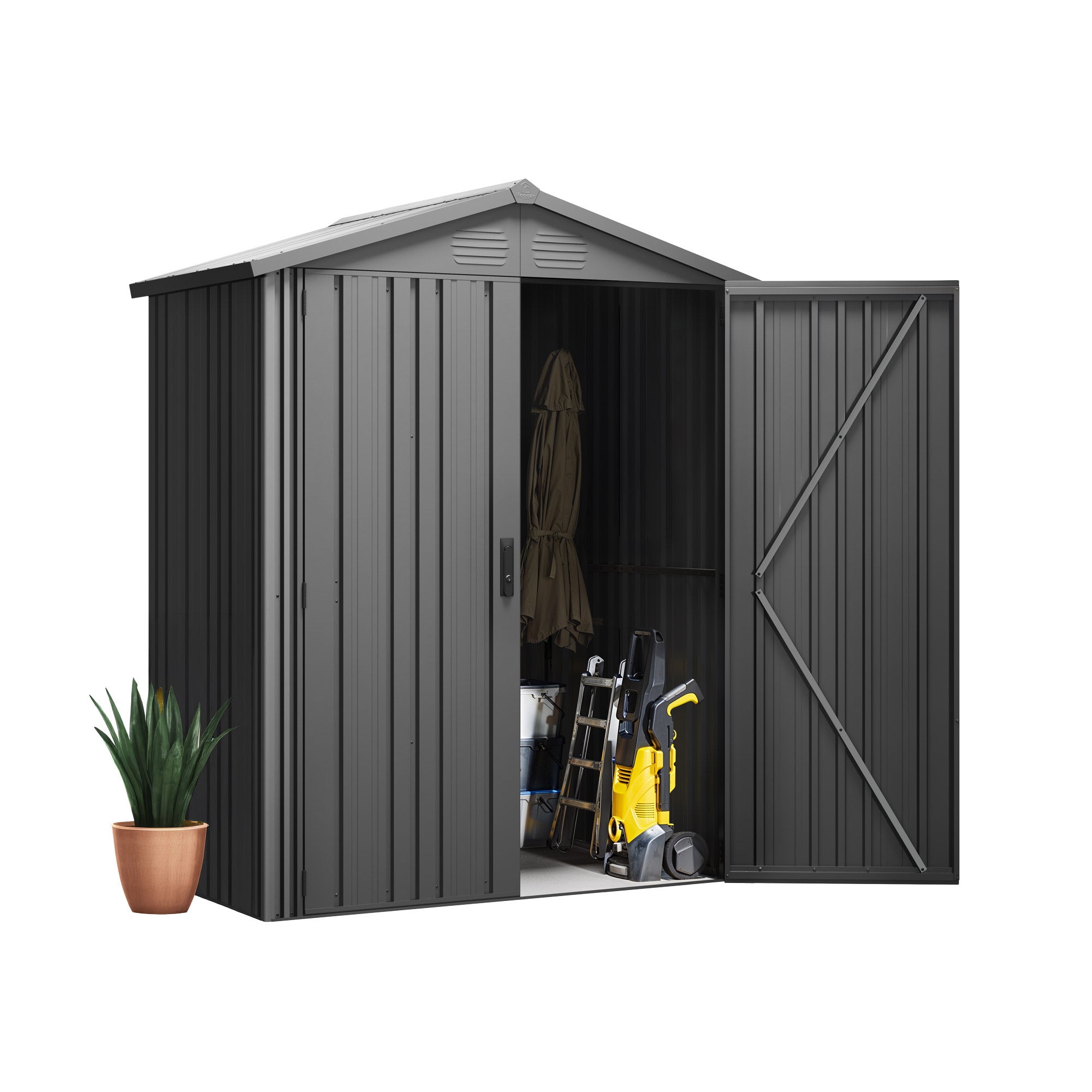 Abri de jardin métal Pioneer Y20 - Structure autoportante - Portes renforcées - Serrure avec clé incluse - Piliers en V - Cabane extérieur 1,14m2 - 9