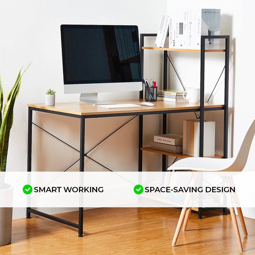 Bureau industriel 120x60 en métal et acier avec étagères design minimaliste Empire - 3