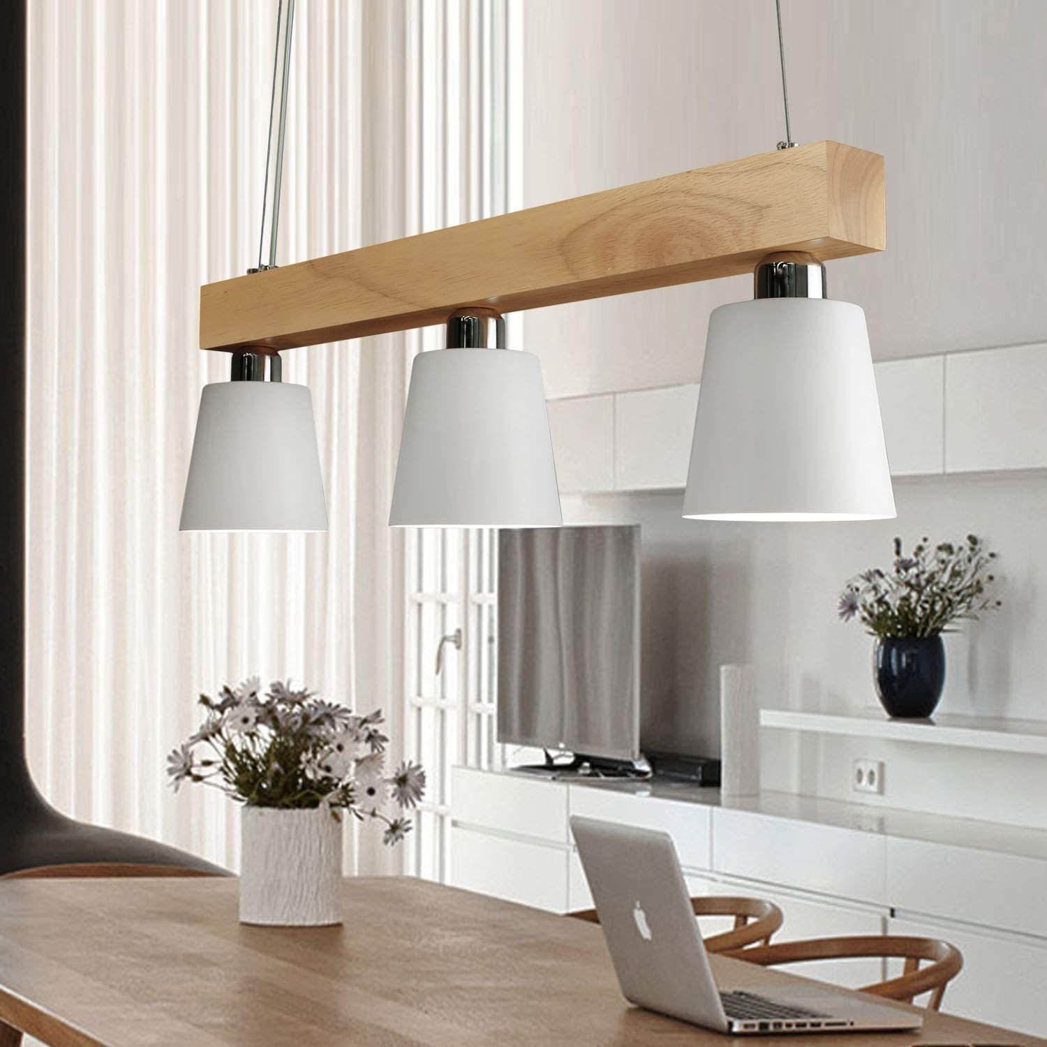 ZMH Lampa wisząca E27 biała lampa stołowa do jadalni 3 ciepłe białe światła metalowa regulowana wysokość lampa wisząca do restauracji