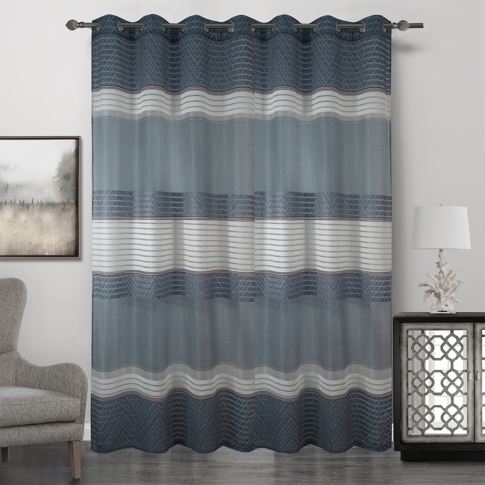 Tissu Chintz Gris Ardoise 280 Cm De Large - Coton/polyester, Neuf, Fabriqué En France