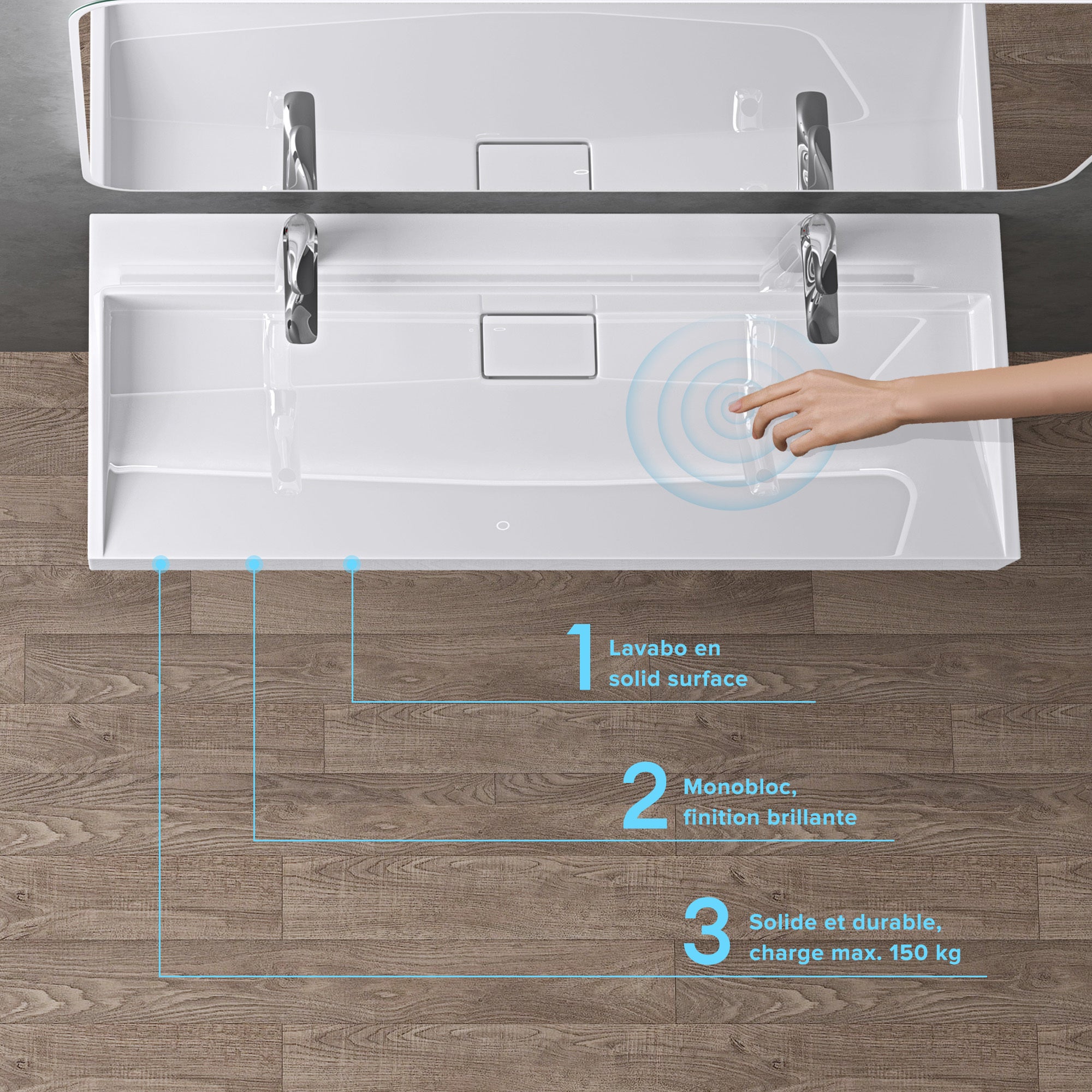 doporro Lavabo Suspendu avec Bonde Vasque à Poser Blanc 120x46x11cm Lave Mains Rectangulaire Colossum19 - 2