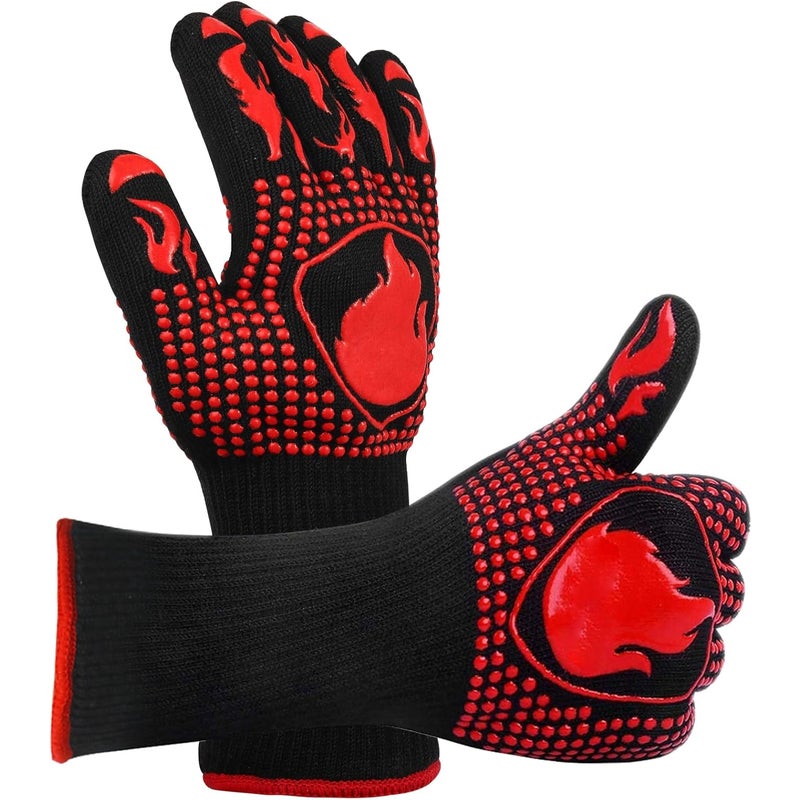 (1 para) - czerwone, rękawice do grilla, rękawice odporne na ciepło, odporne na temperaturę do 800°C, uniwersalne, odporne na ciepło, antypoślizgowe r