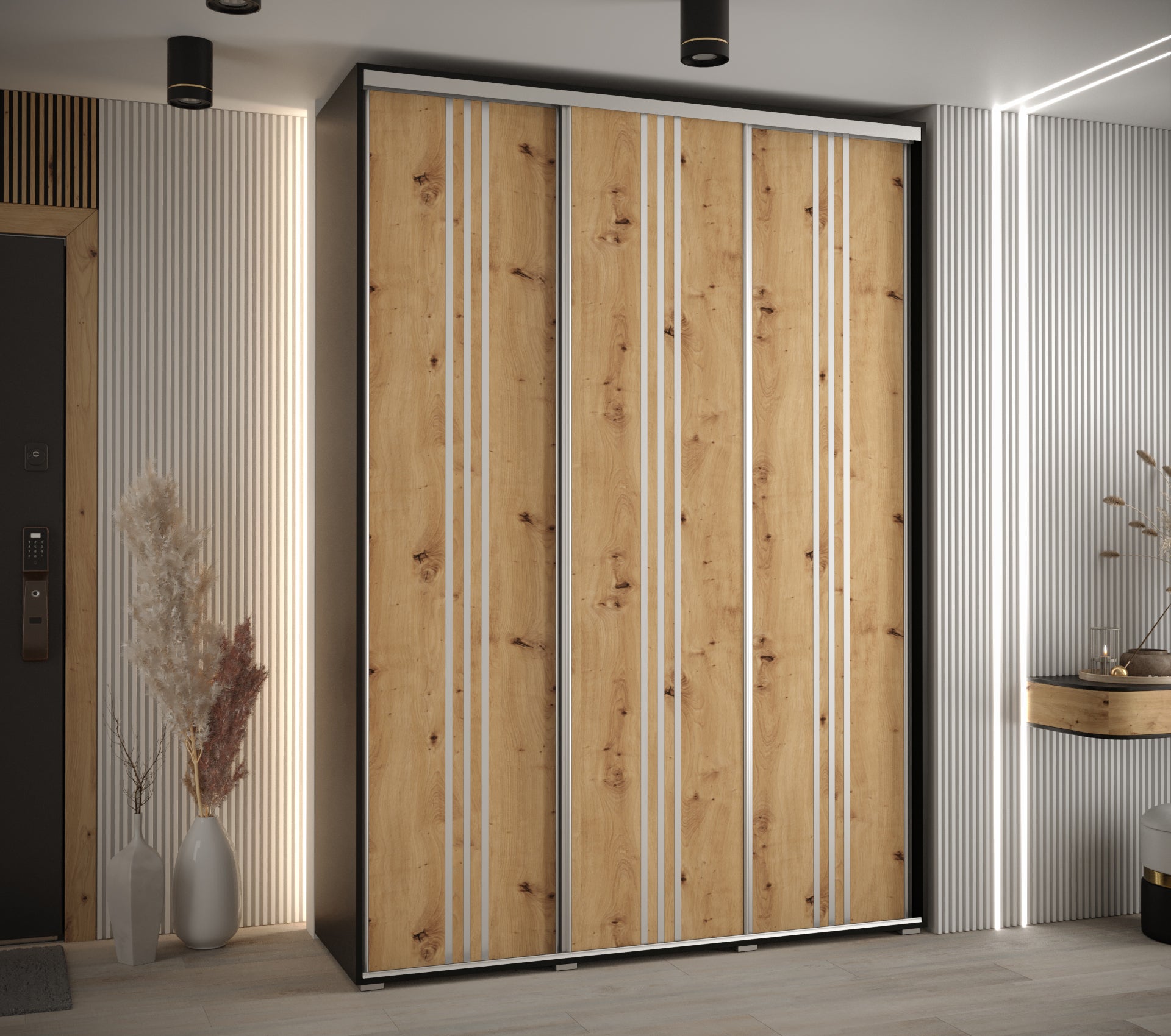 Szafa przesuwna wysoka Davos 6 180 x 60 x 235,2 cm czarny + artisan + u. srebrny - Abiks Meble - 2