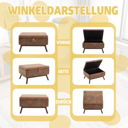 Tavolino multifunzionale Mid-Century Modern, panca da salotto fatta a mano, con spazio di stoccaggio e meccanismo di sicurezza - 2