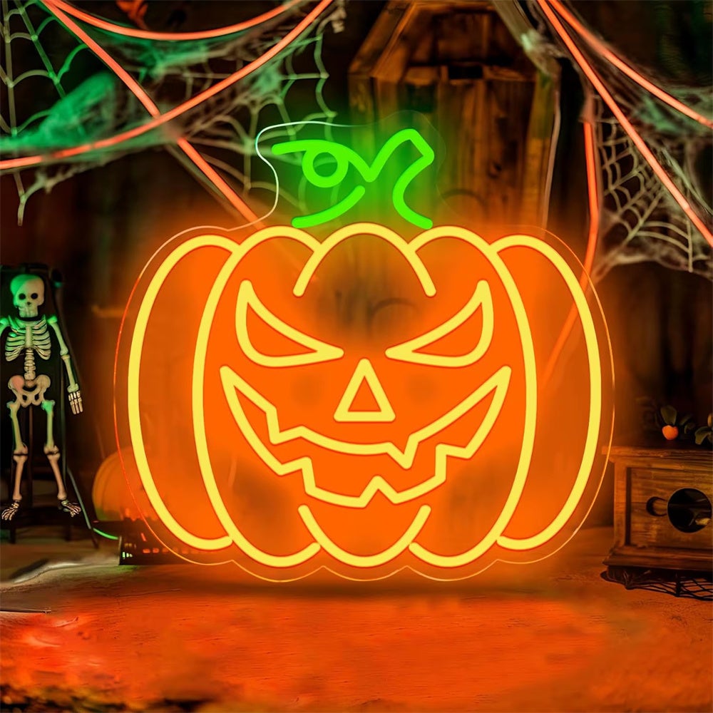 Neonowa girlanda świetlna LED z dyni, dekoracja na Halloween, dekoracja jesienna, oświetlenie wnętrz, 30 x 28 cm