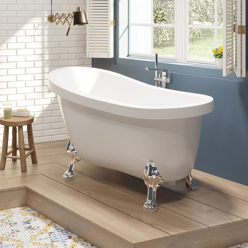 Wanna wolnostojąca retro ze srebrnymi nogami w kształcie lwich łap - 200 l - 145 x 74 x 77 cm - Biała - NISOS II