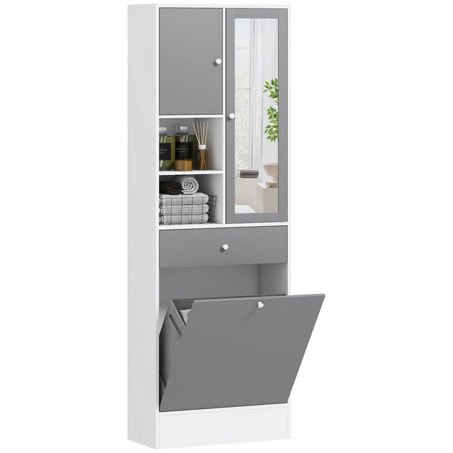 Armario de baño con cesto para la ropa sucia y espejo, estante ...