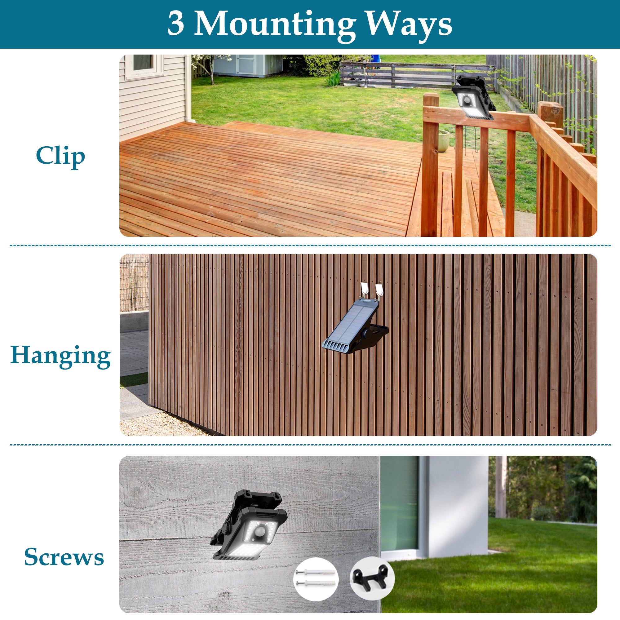 LUXEN Luces Solares con Clip para Exterior, Sensor de Movimiento, 6500K Luz Fría, Luz de Seguridad con Carga USB - 7