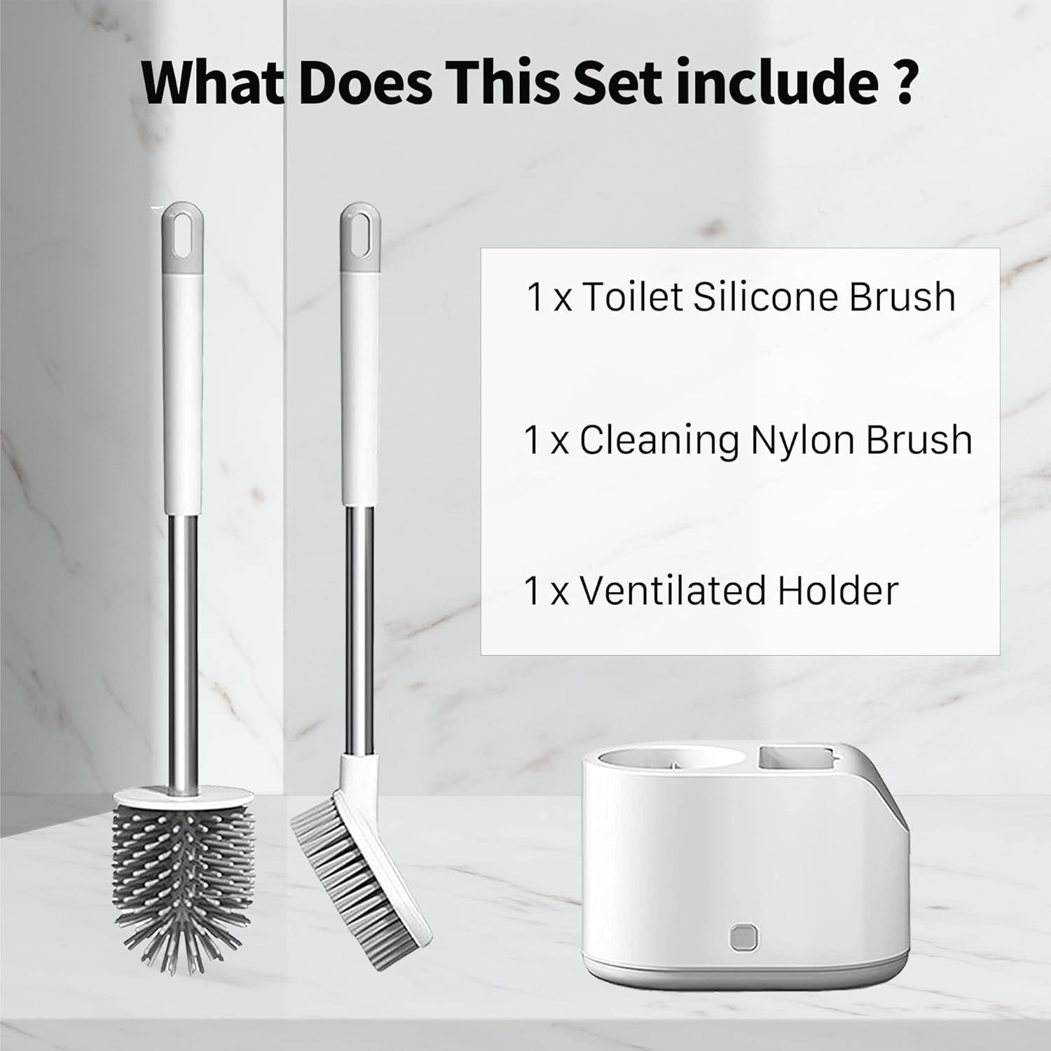 Brosse WC , avec support ventilé avec brosses et poils en silicone pour appareil de nettoyage des toilettes avec support avec poignée en aluminium - 4