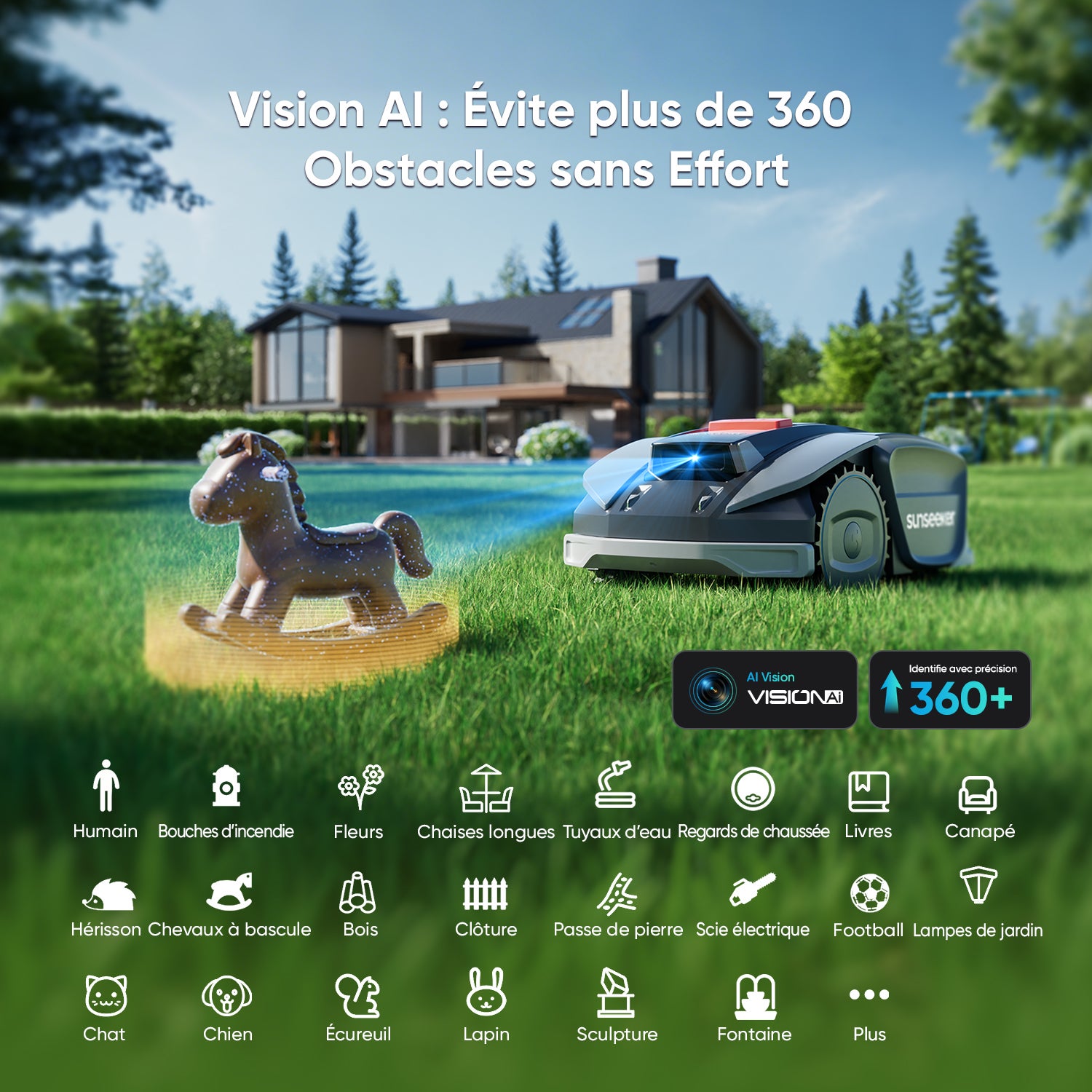 Robot Tondeuse sans Fil, 800 m², RTK + Vision, Cartographie, Évitement des Obstacles, Pentes 30 %, Contrôle via App, Sunseeker S3 - 6