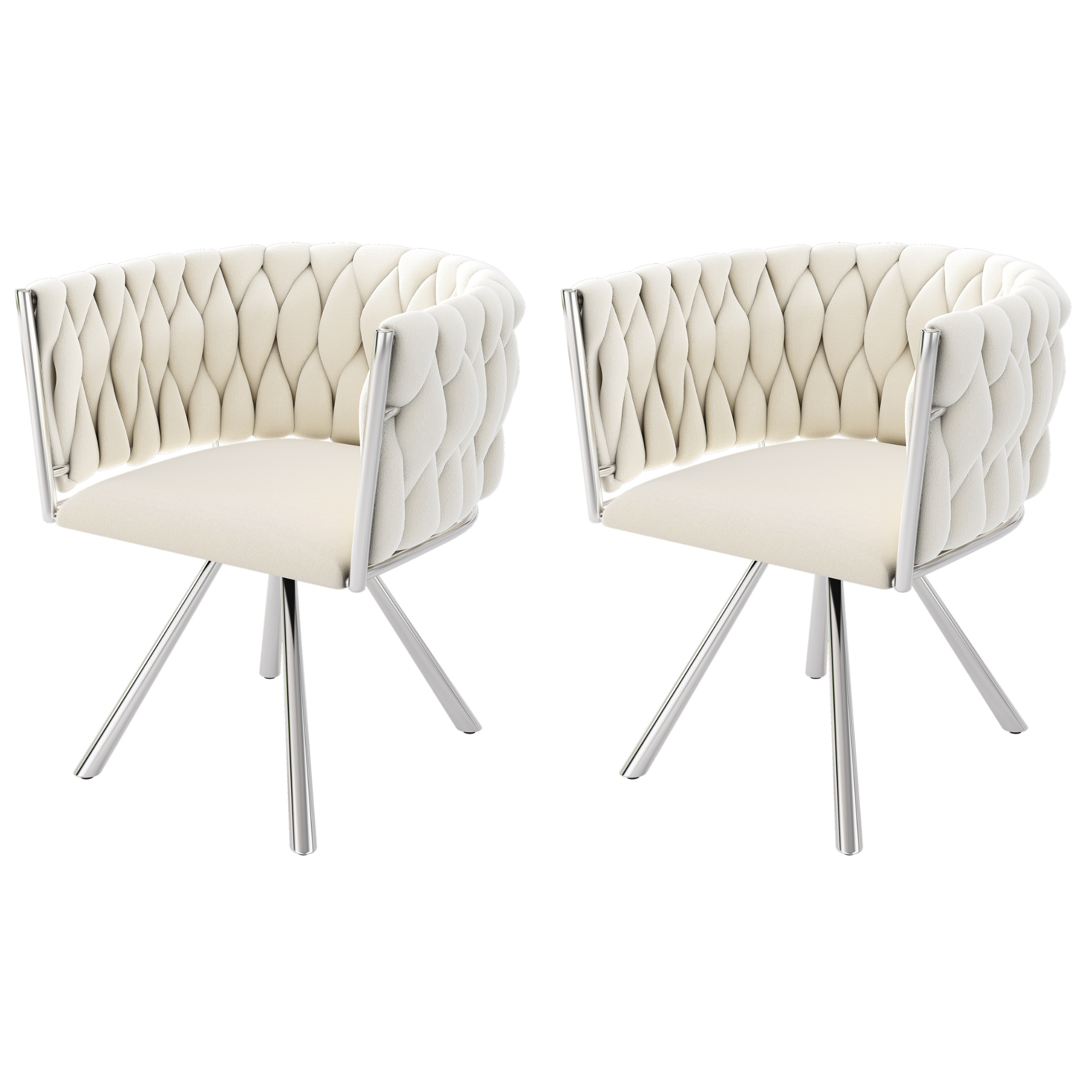 Lot de 2 chaises de salle à manger en velours avec quatre pieds en métal, 51 x 44 x 72 cm, beige et argent - 3