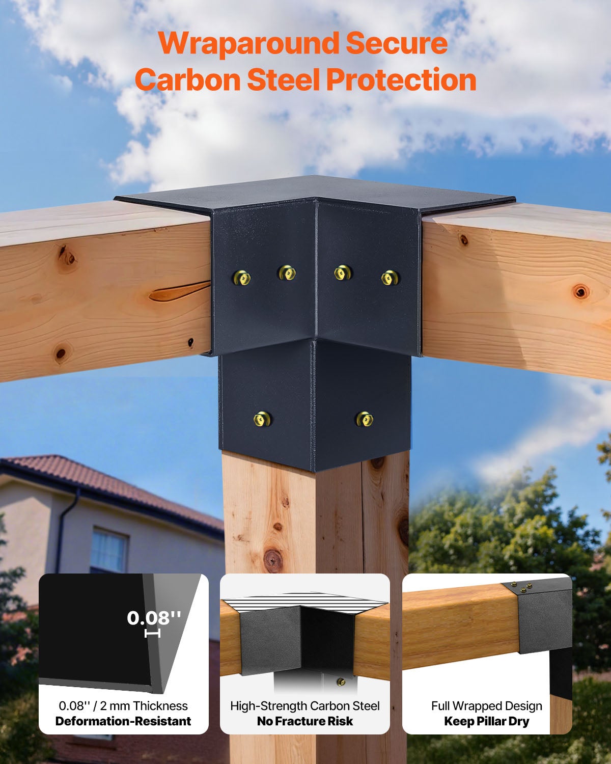 Kit Pergola 14 Pièces,VEVOR Connecteurs Toit Pointu 3/4 Voies + Bases,pour Poutres 4x4