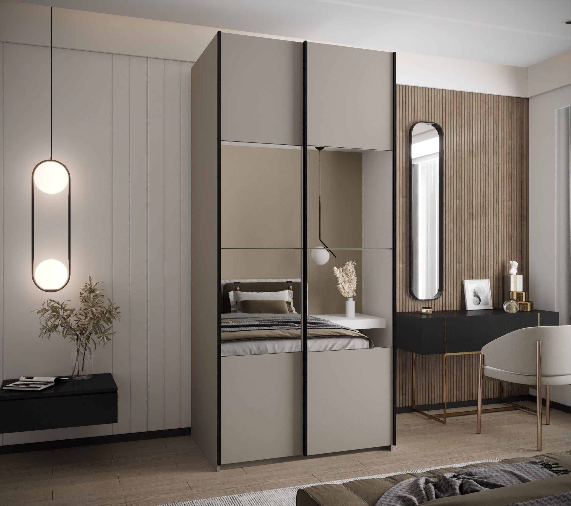 Szafa przesuwna wysoka Lux 4 110 x 64 x 245,5 cm kaszmir + kaszmir + u. czarny - Abiks Meble - 2