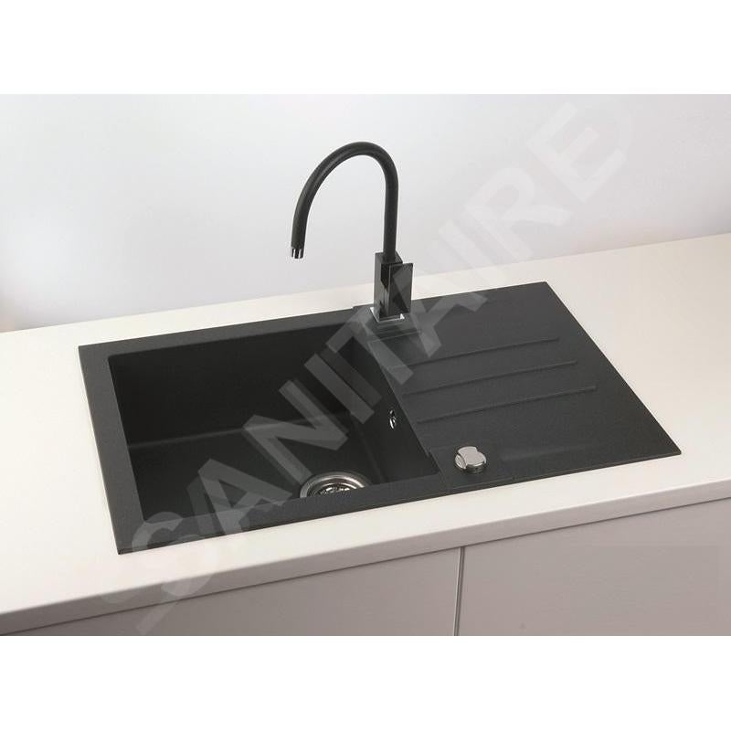 STRADOUR Evier a encastrer en granit 1 cuve 1 égouttoir 780x500 noir pailleté - 3