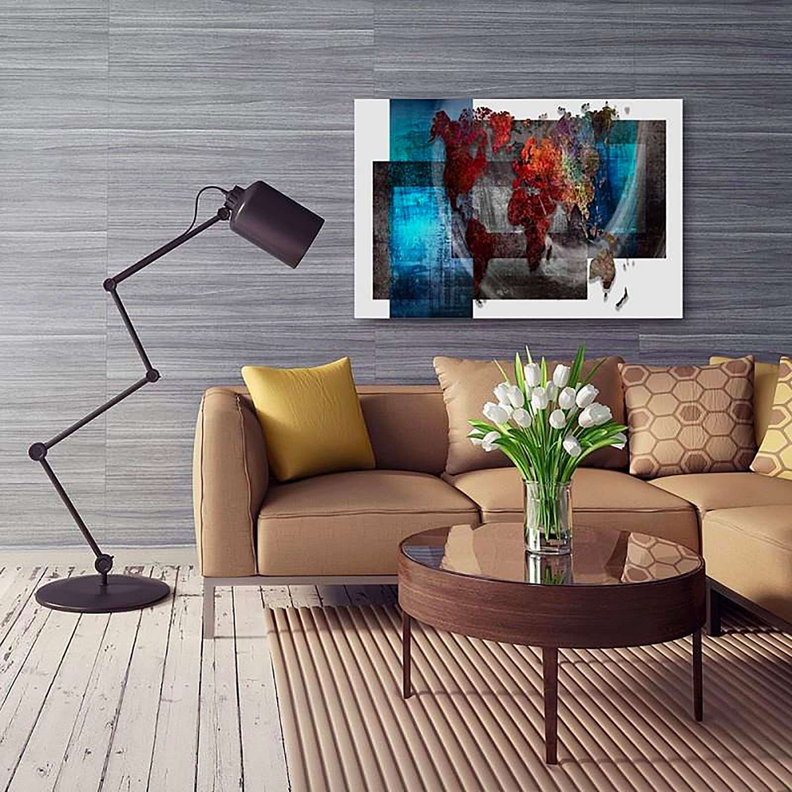 Tableau bois la composition d'une carte du monde - 80 x 60 cm - 4