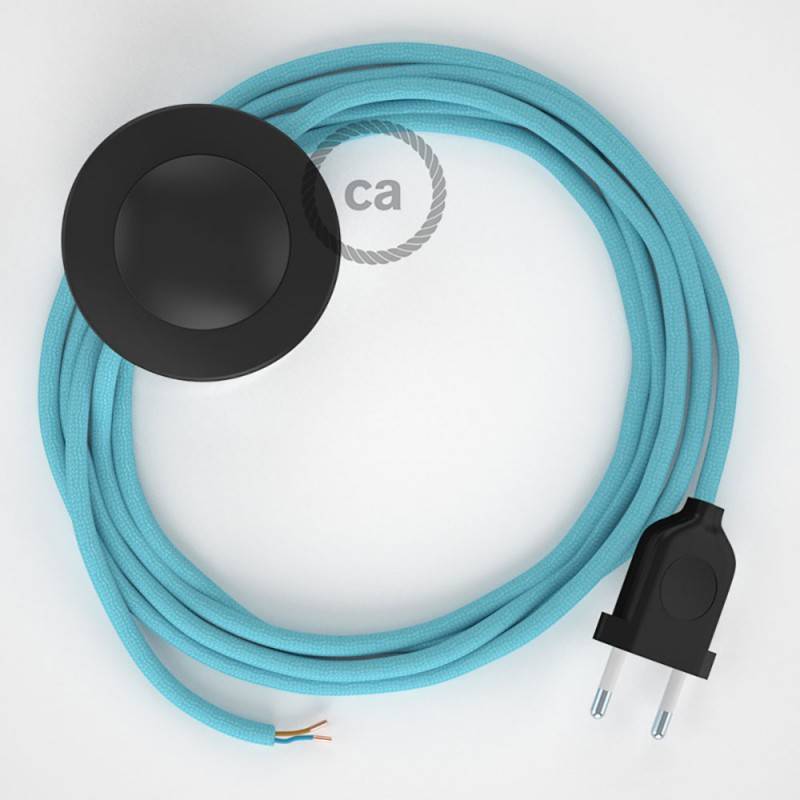 Cavo Per Lampada In Tessuto Effetto Seta, Azzurro Baby 1,8m - Creative Cables Con Spina E Interruttore
