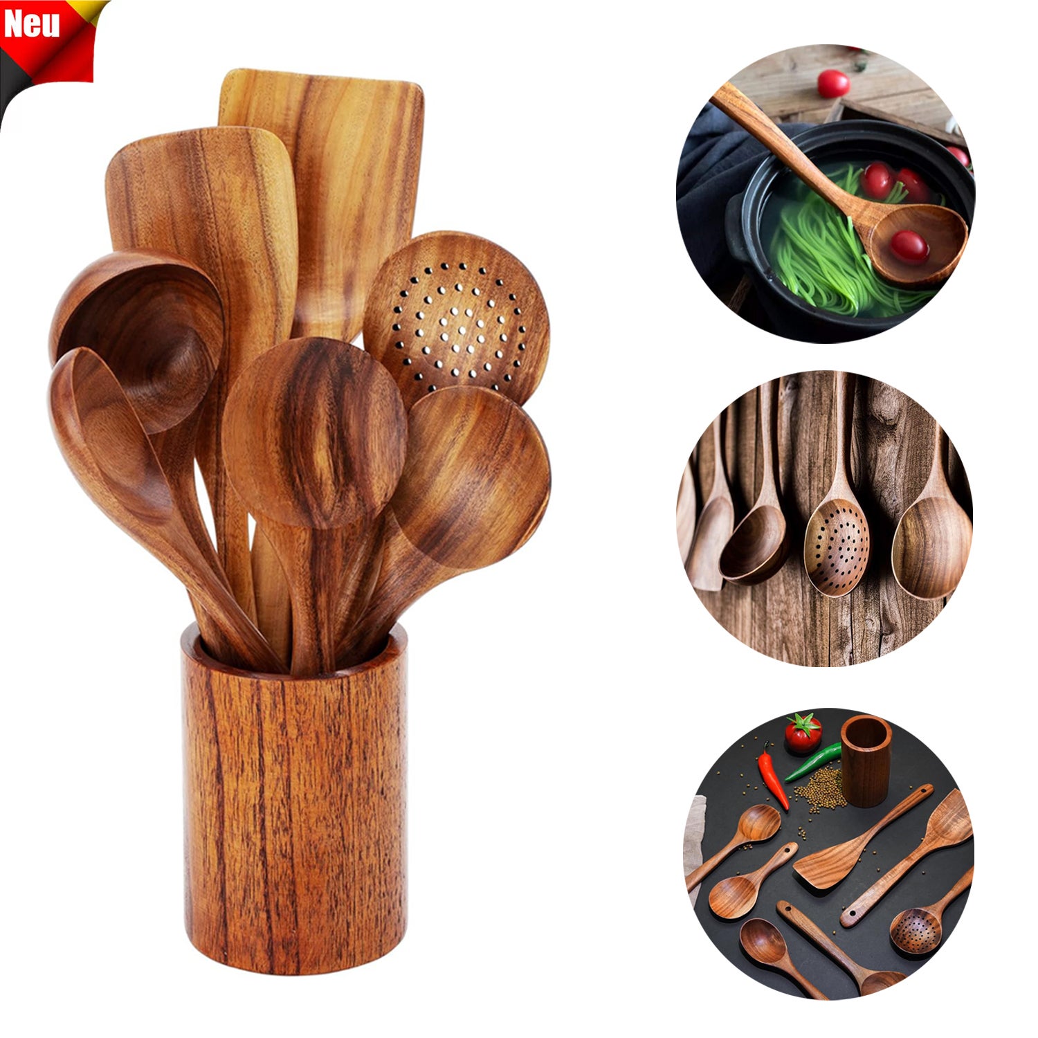 Set de 7 Utensilios de Cocina de Madera de Acacia - 7