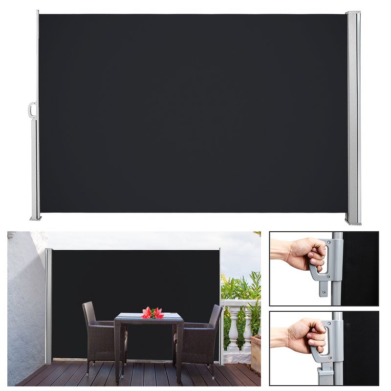 Toldo lateral extensible balcón antracita protección solar full cassette pantalla privacidad antracita 160*300cm