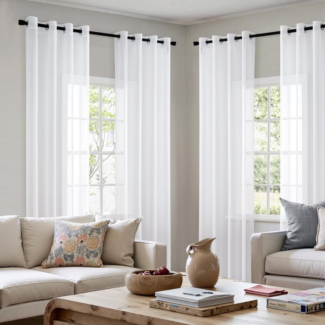 Zestaw 4 gładkich zasłon z przelotkami, półzaciemniających do sypialni i salonu, 134 x 210 cm, kolor biały