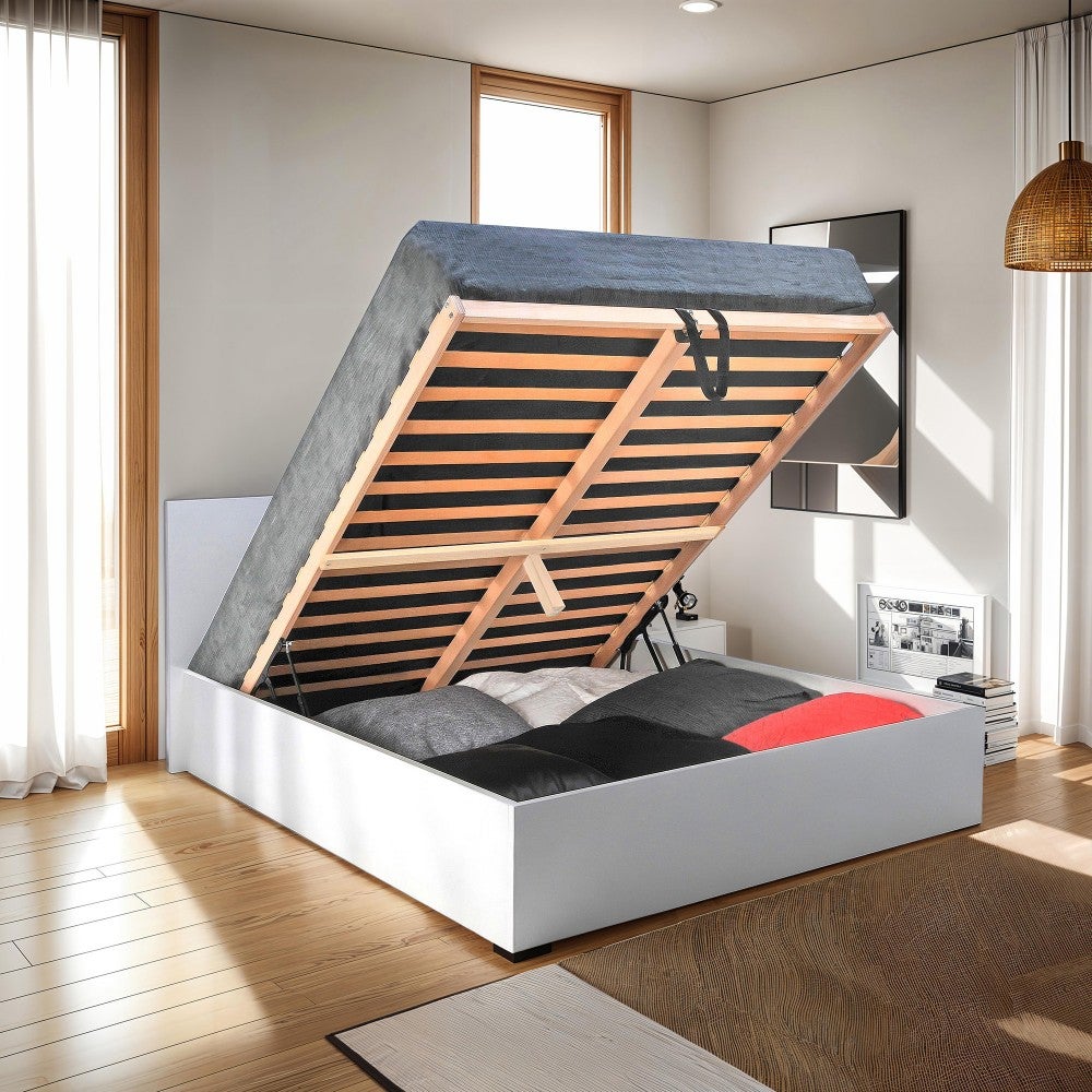 Lit coffre MADRID 180x200 + 1 sommier / Blanc - 6