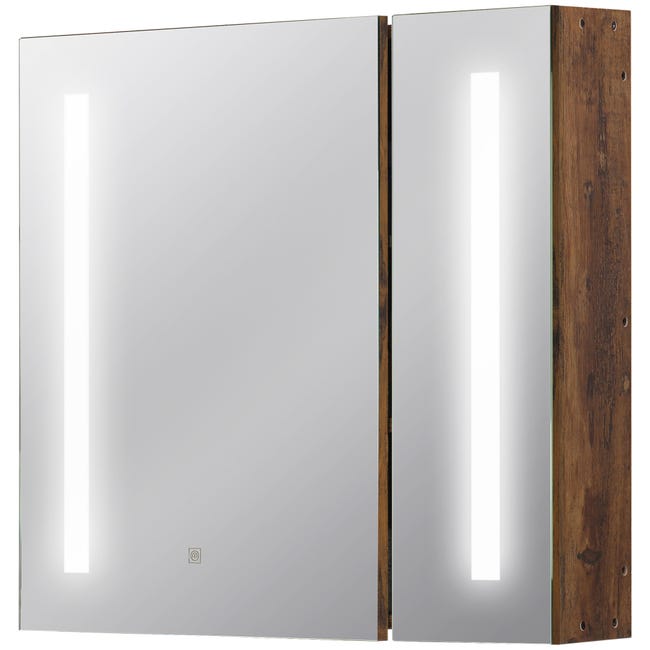 Poeahu Armoire De Salle De Bain Avec Miroir LED – Double Porte, Éclairage Réglable 3000K-6500K, Étagères Ajustables, Blanc 13.5x80x60 Cm – Rangement Moderne