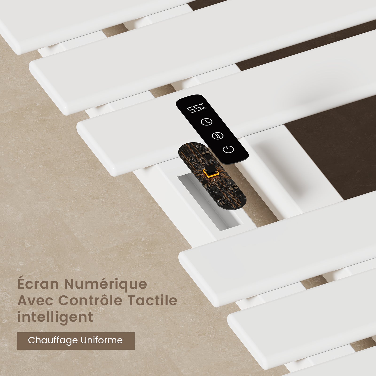 EMKE Sèche-serviettes Électrique Connecté - Blanc Brillant - Écran Tactile & WiFi (Tuya/Alexa) - 1000 x 500 mm, 320 W - 2