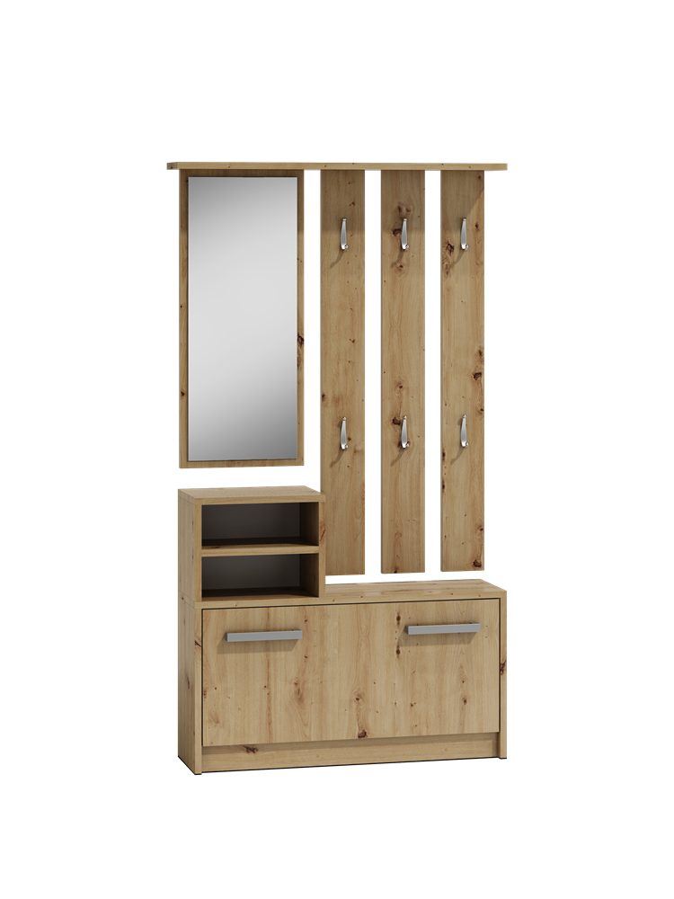 Garderoba Topeshop Vera Wieszak Lustro Szafka na Buty - Dąb Artisan 24x85x180 cm