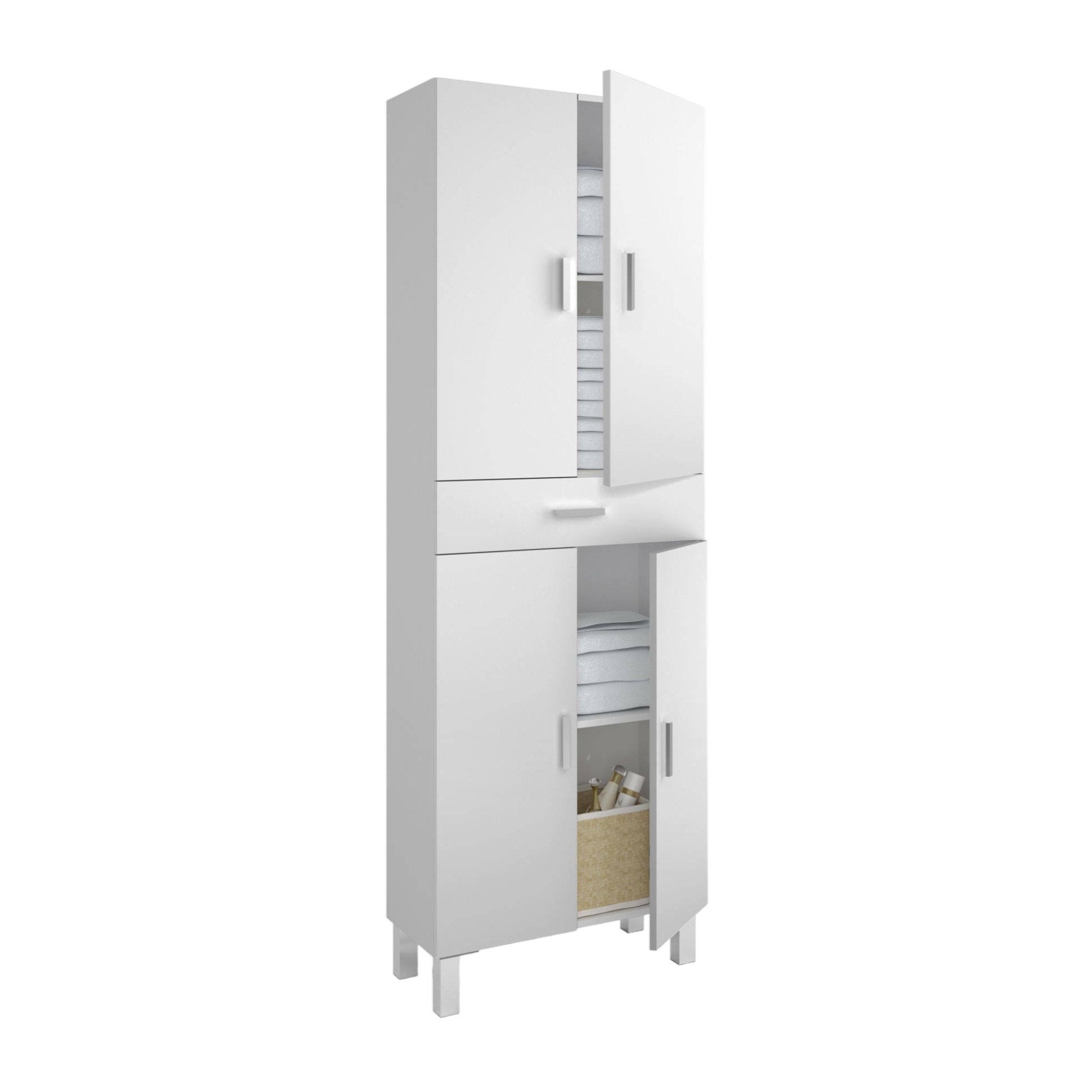 Meuble de salle de bain avec quatre portes et un tiroir, couleur blanc brillant, Dimensions 60 x 182 x 29 cm - 7