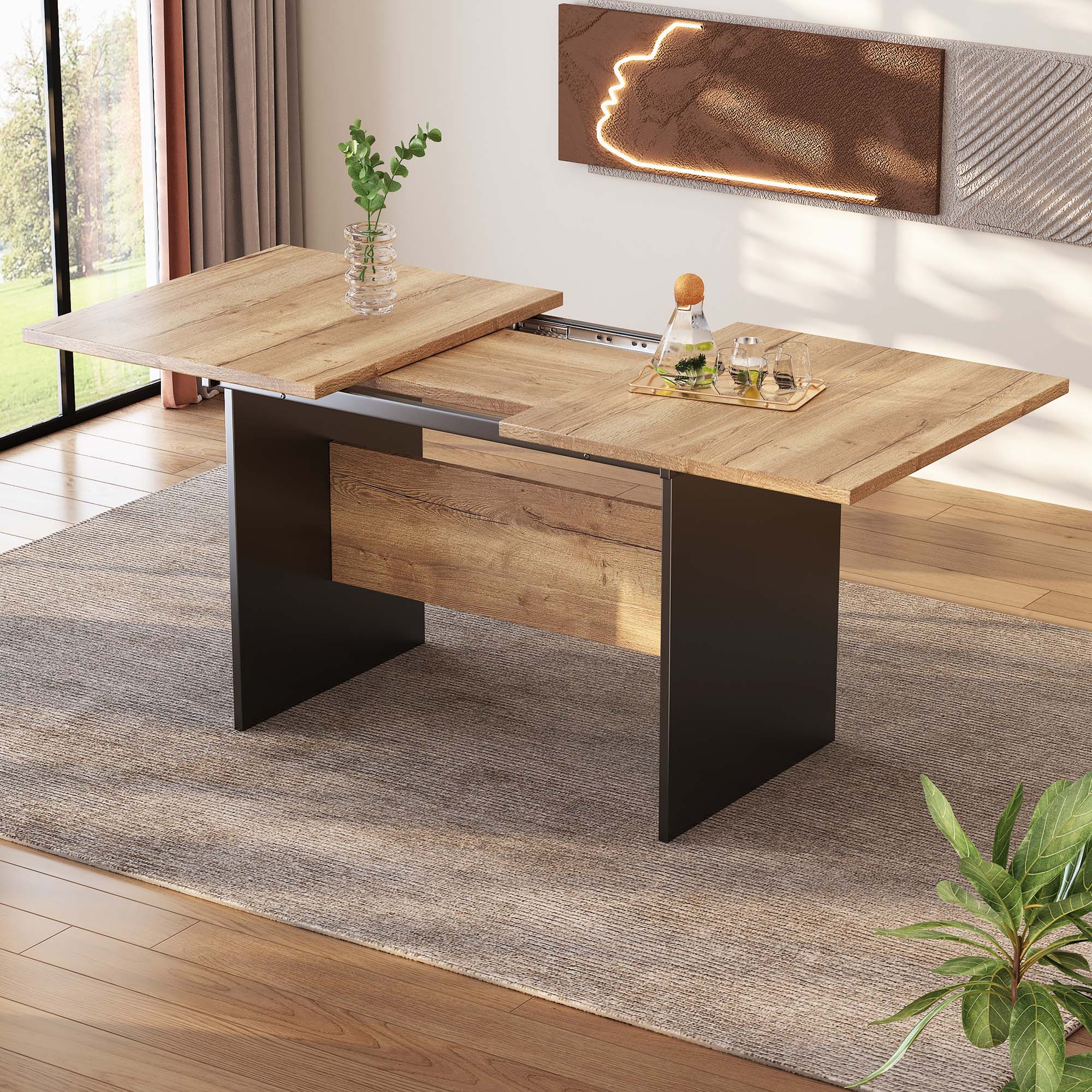 Tavolo Da Pranzo Rettangolare 140x80 Cm - Effetto Rustico Con Gambe In Metallo A X - Tavolo Cucina 4/6 Posti Per Sala Da Pranzo, Marrone - 2