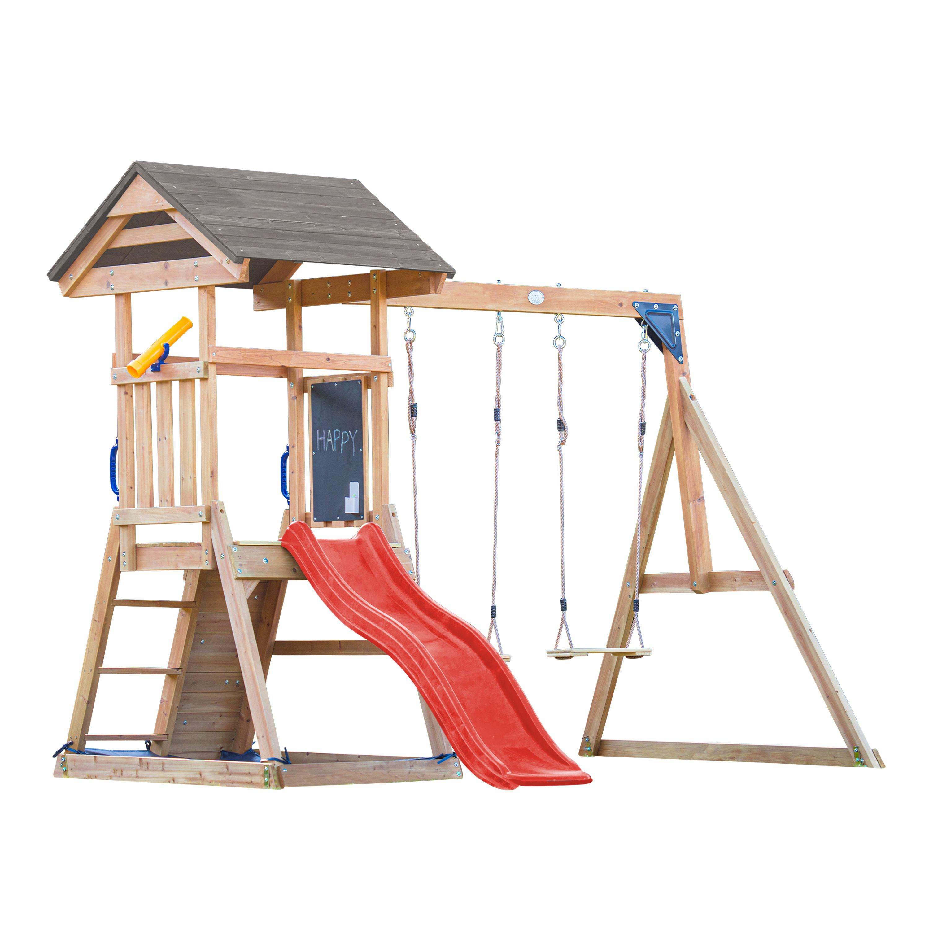 AXI Mia Casetta per bambini in legno con altalene, scivolo rosso