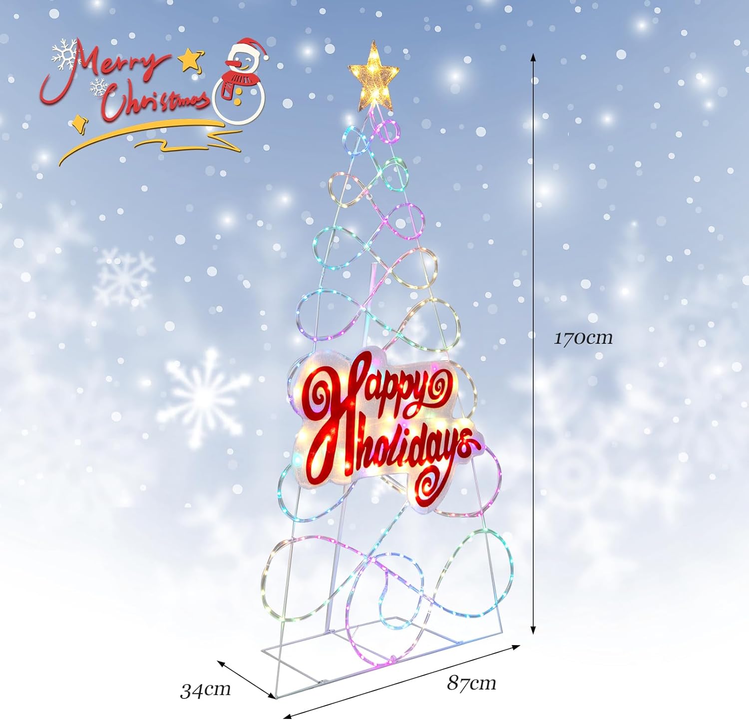 Albero di Natale Colorato da Esterno da 170 CM, Decorazioni di Natale con 216 Luci LED, 6 Modalità di Illuminazione, Decorazione Natalizia per - 4