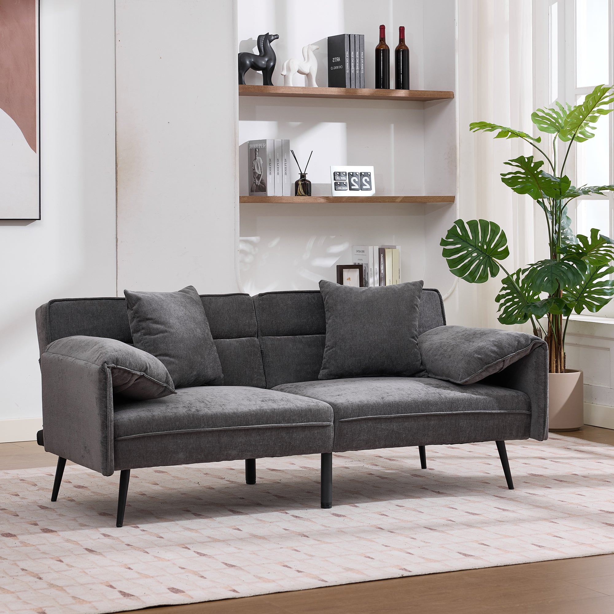 Sofa dwuosobowa z funkcją spania Click-Clack i 3-stopniową regulacją oparcia (100°–180°) – 167,5 x 73 x 70 cm – tkanina Chenille – szara - 2