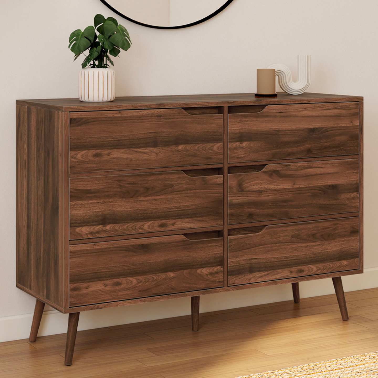 Commode 6 tiroirs HELSINKI 115 cm scandinave effet noyer | Leroy Merlin