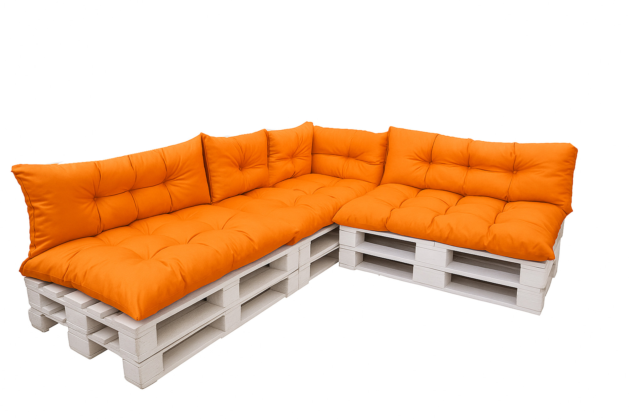 Komplet poduszek ogrodowych na palety 3x120x60cm 3x120x40cm + 60x40cm, wygodne poduszki na meble z palet pomarańczowe