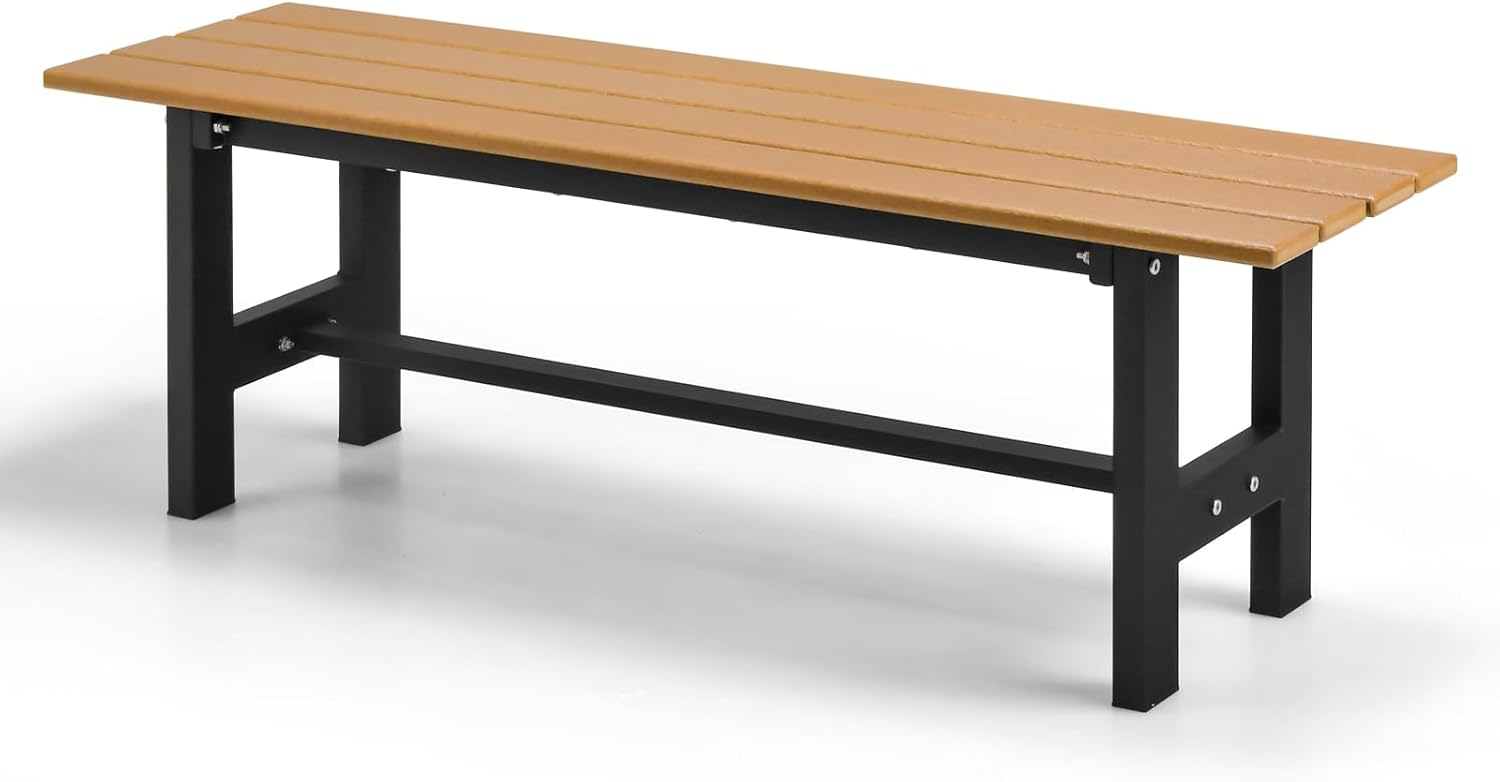 Ławka Ogrodowa dla 2 Osób, Ławka Ogrodowa z Siedziskiem z Listew HDPE, Metalowa Rama, Nośność 300 kg, do Ogrodu, 120 x 36 x 40,5 cm (Brązowa)