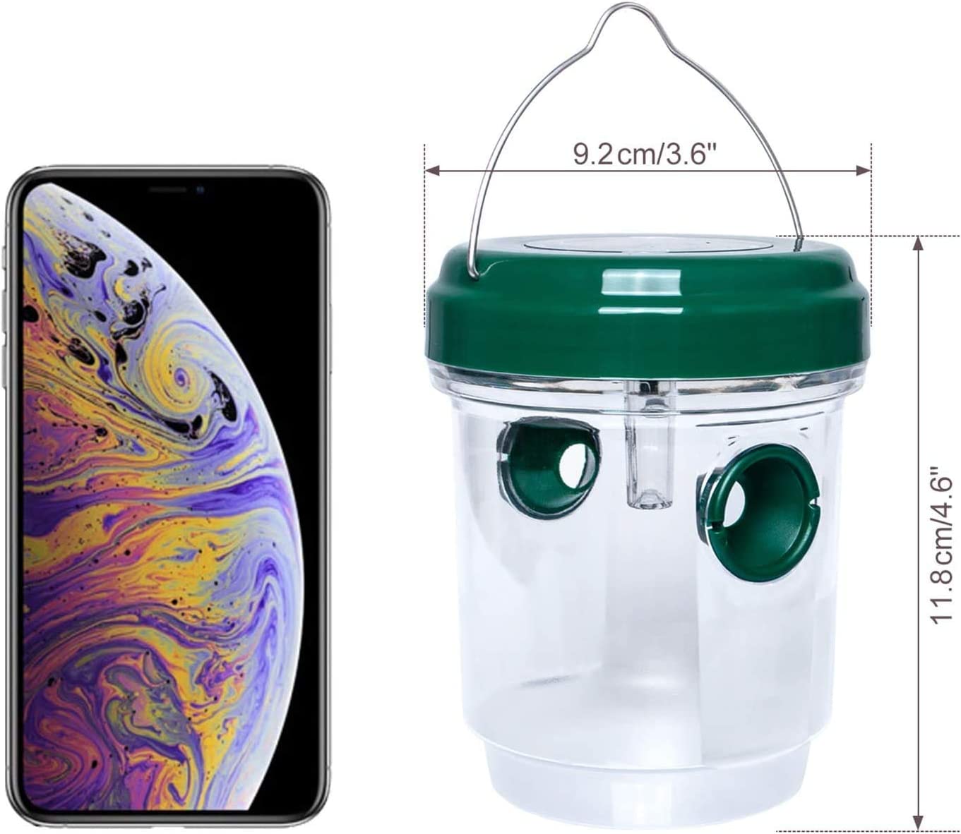 Conjunto de 2 armadilhas solares para vespas, mata-vespas reutilizáveis, alimentadas a energia solar, suspensas com luz LED UV, verde - 4