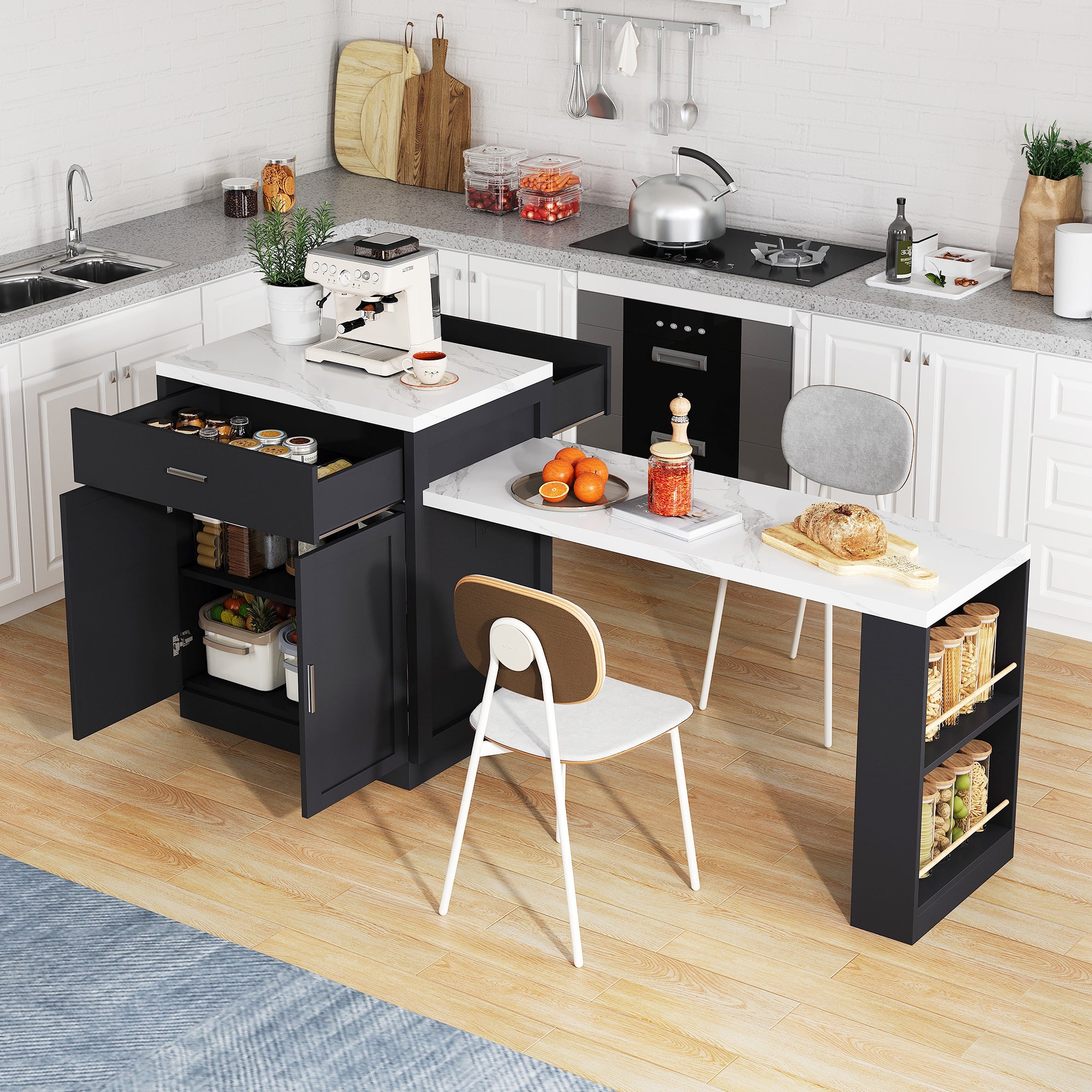 Mueble bar giratorio mesa extensible 4-6 personas con enchufe armario 2 ...