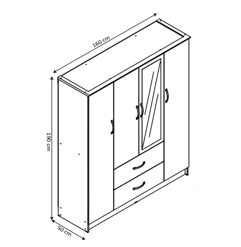 Armario de Dormitorio DN 4 Puertas, con Espejo Blanco 190x160x50 cm - 3