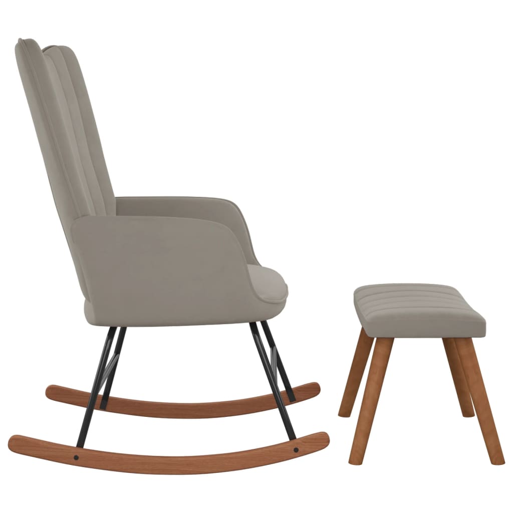Chaise à bascule | Fauteuil à bascule | Fauteuil de relaxation avec repose-pied Gris clair Velours358866 - 3