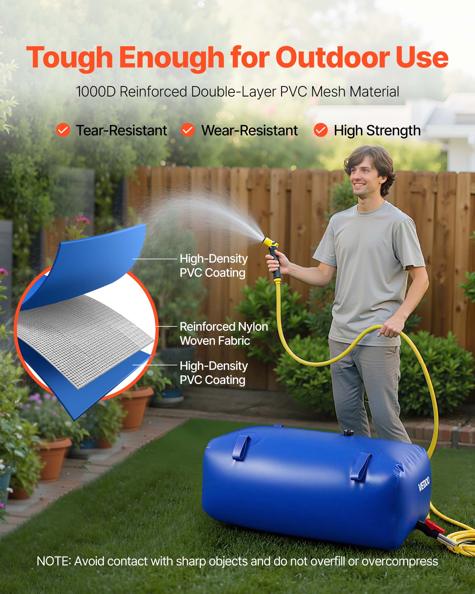 Reservatório de água flexível VEVOR 113 L, bolsa dobrável em PVC grande capacidade, para irrigação, jardim, camping, motorhome, uso externo, azul - 3