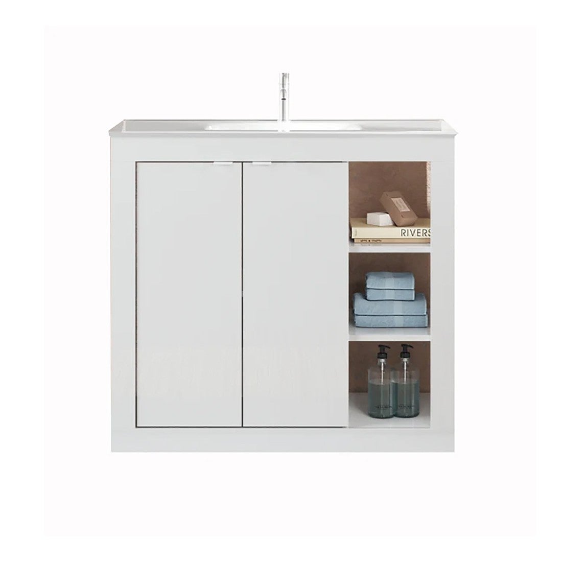 Meuble De Salle De Bains 120cm Blanc 4 Portes Suspendu Vasque