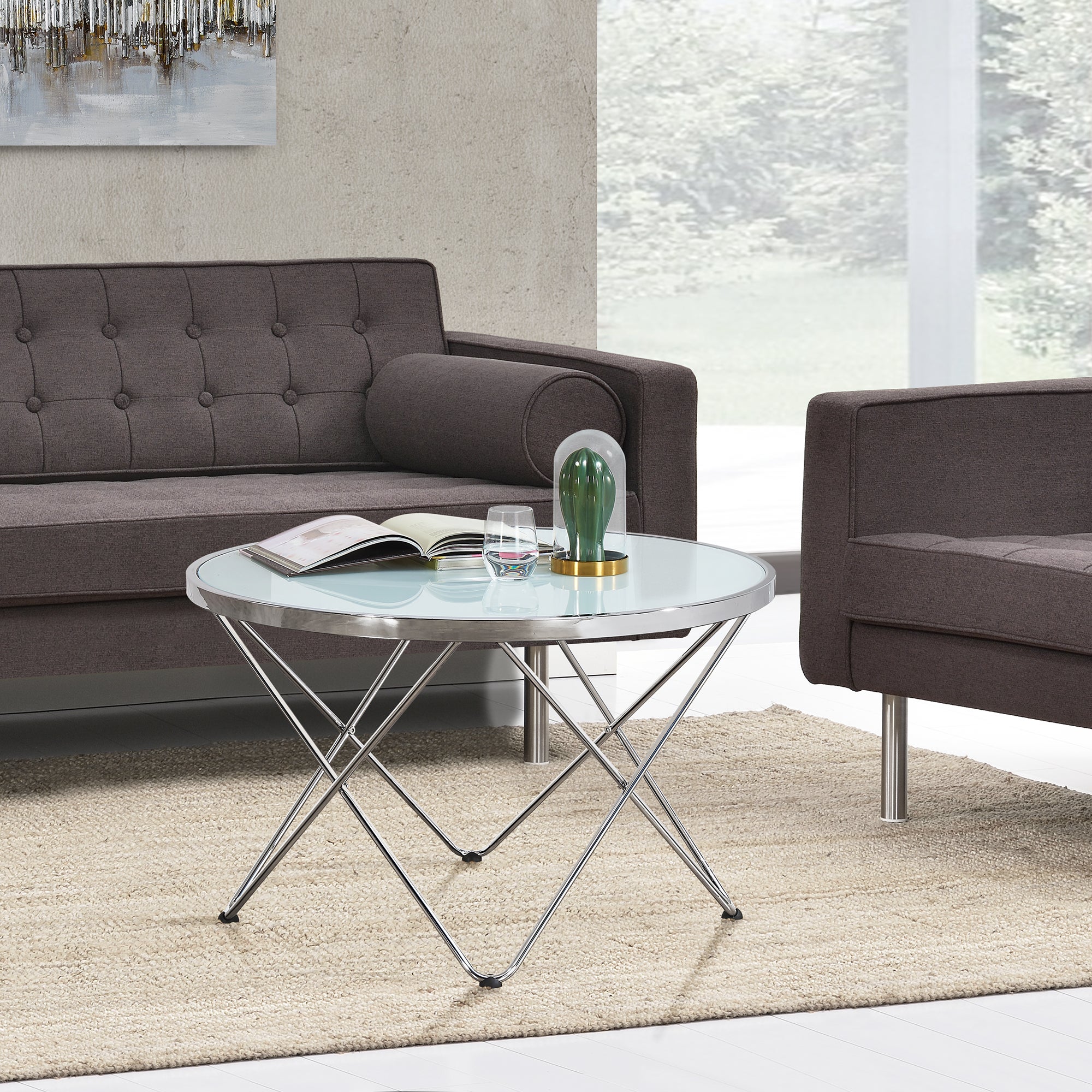 Set Di 2 Tavolini Sovrapponibili In Vetro E Metallo Nero - Design Moderno Per Soggiorno, Camera O Studio