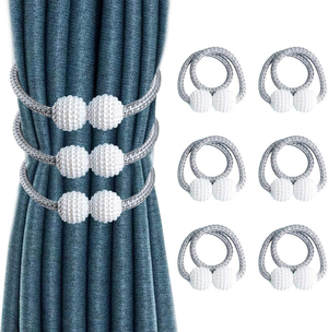 Jauhmui 2 Fermatende Magnetici Con Perle Bianche – Clip Per Tende A Sfera, Lunghezza 40 Cm, Adatti A Soggiorno E Camera Da Letto