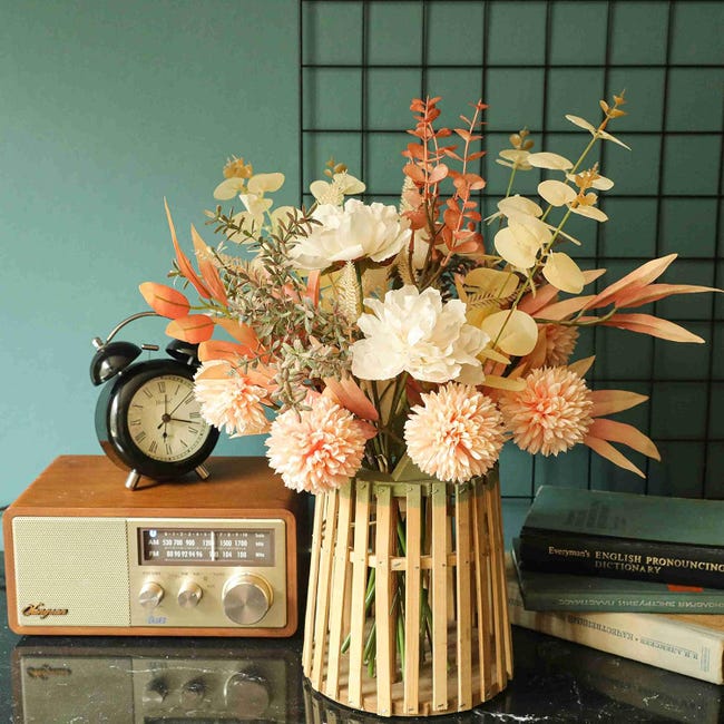 4 Mazzi Di Fiori Finti In Stoffa – Peonie Artificiali Color Champagne Per Vasi, Matrimoni E Casa, 32 Cm