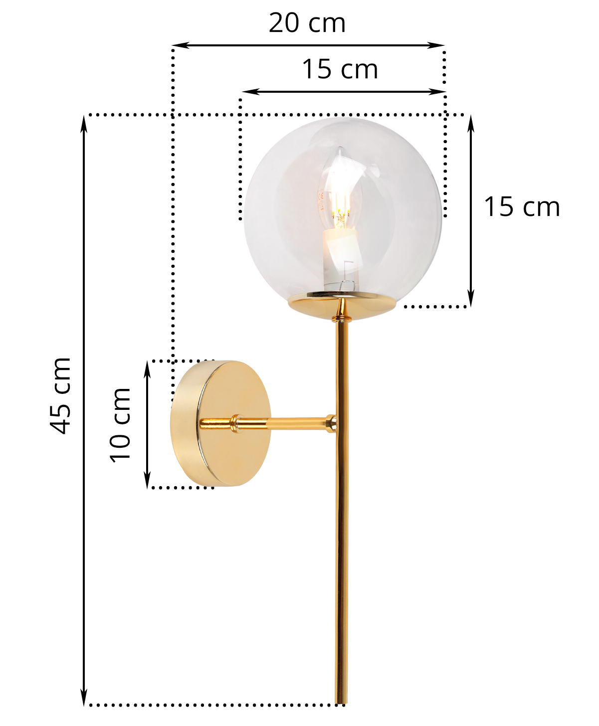 Lampa kinkiet ścienny złota Siena loft 1xE14 klosz kula szklana bezbarwna Light Home LH - 6