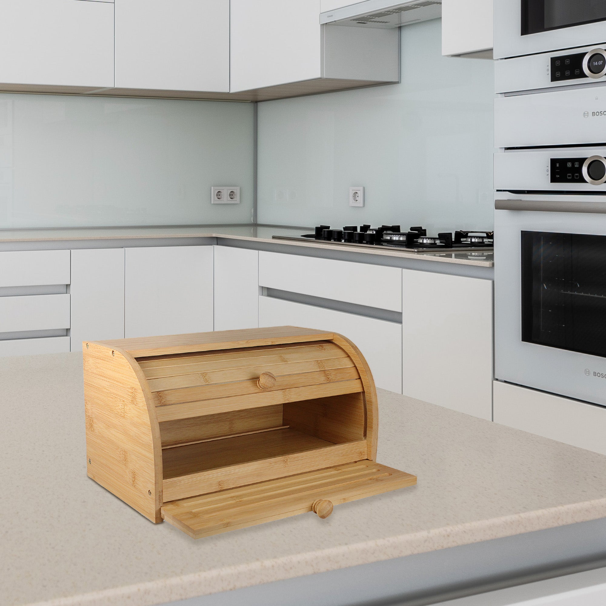 Boîte à pain bambou naturel fermeture par glissière planche à découper rainurée intégrée conservation pain viennoiseries design élégant durable - 8