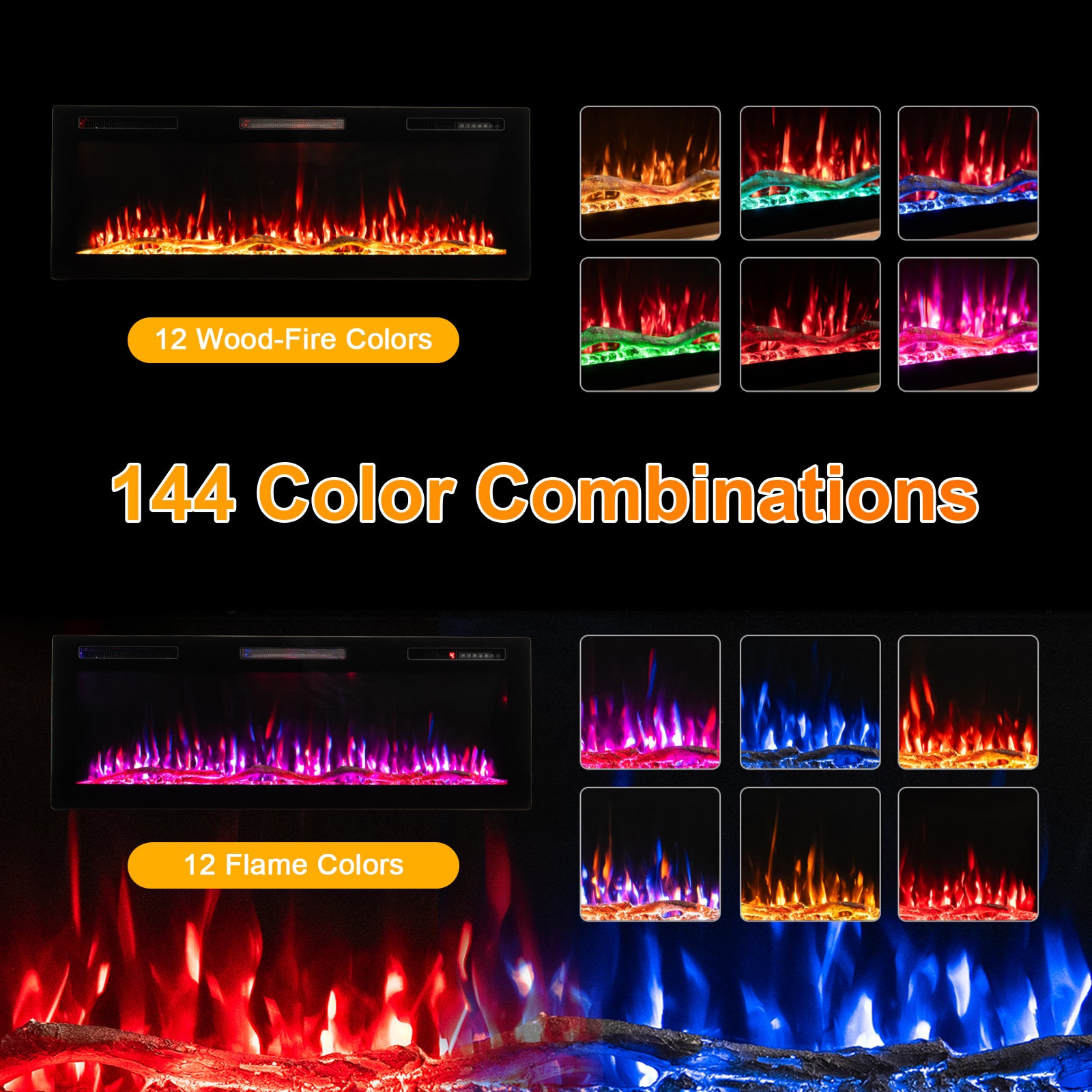 HOMAVO 50'' Cheminée Électrique, 1000/2000W, Flamme 3D, APP Contrôle, Pose Murale / Encastrable, Minuterie, Sécutité Surchauffe - 5