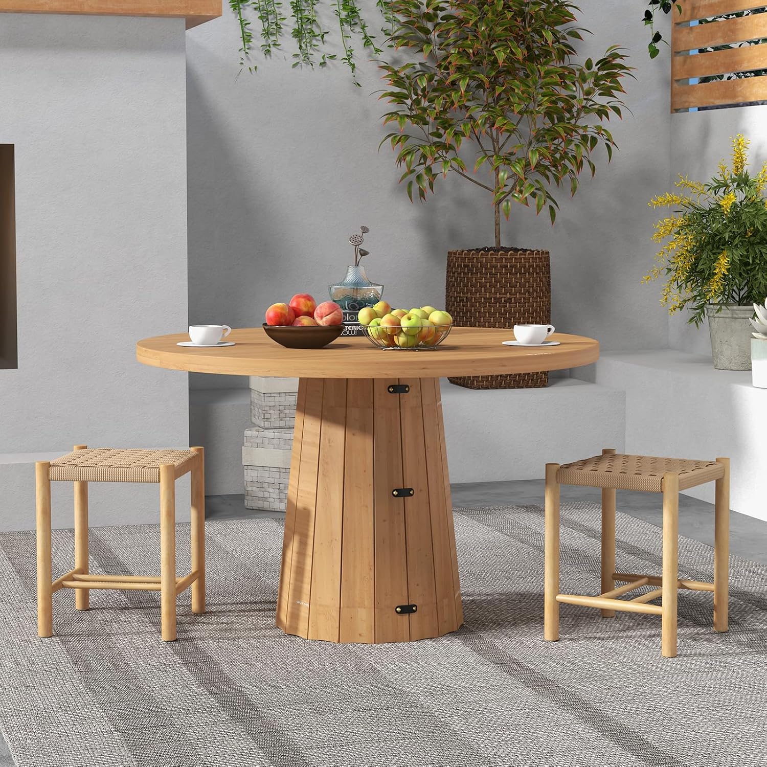 Juego de 2 Taburetes de Bar, Sillas de Comedor, Madera y Papel Trenzado de Bistró con Reposapiés - 5