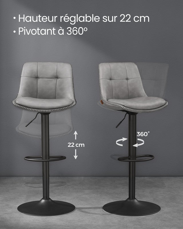 Tabourets de Bar, Lot de 4, Siège Pivotant à Hauteur Réglable, en PU, avec Dossier et Repose-Pieds, Gris Tourterelle - 6